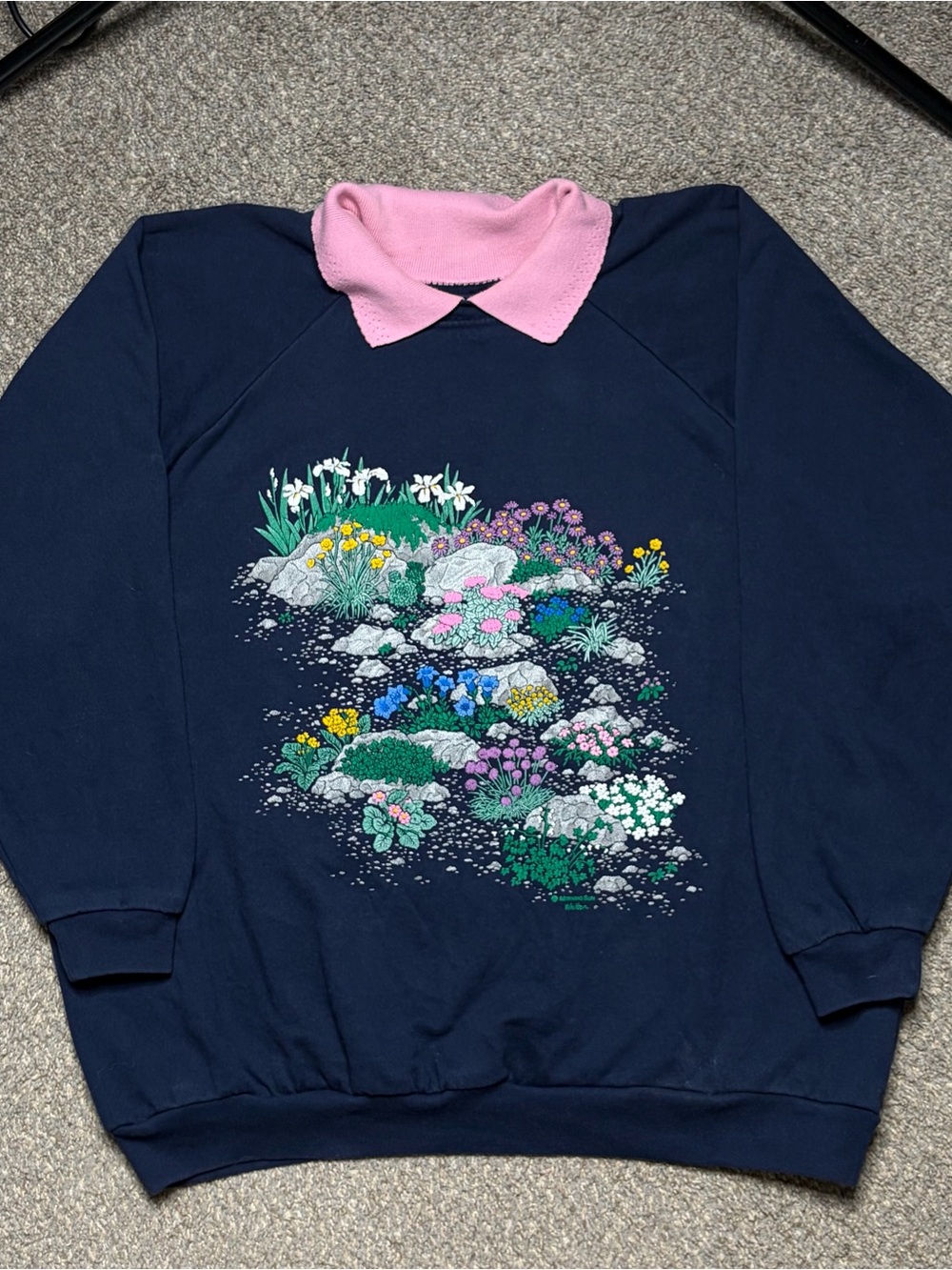 Vintage 90s Nature Floral Scenery Graphic Crewneck Collared Sweater Size 3XL